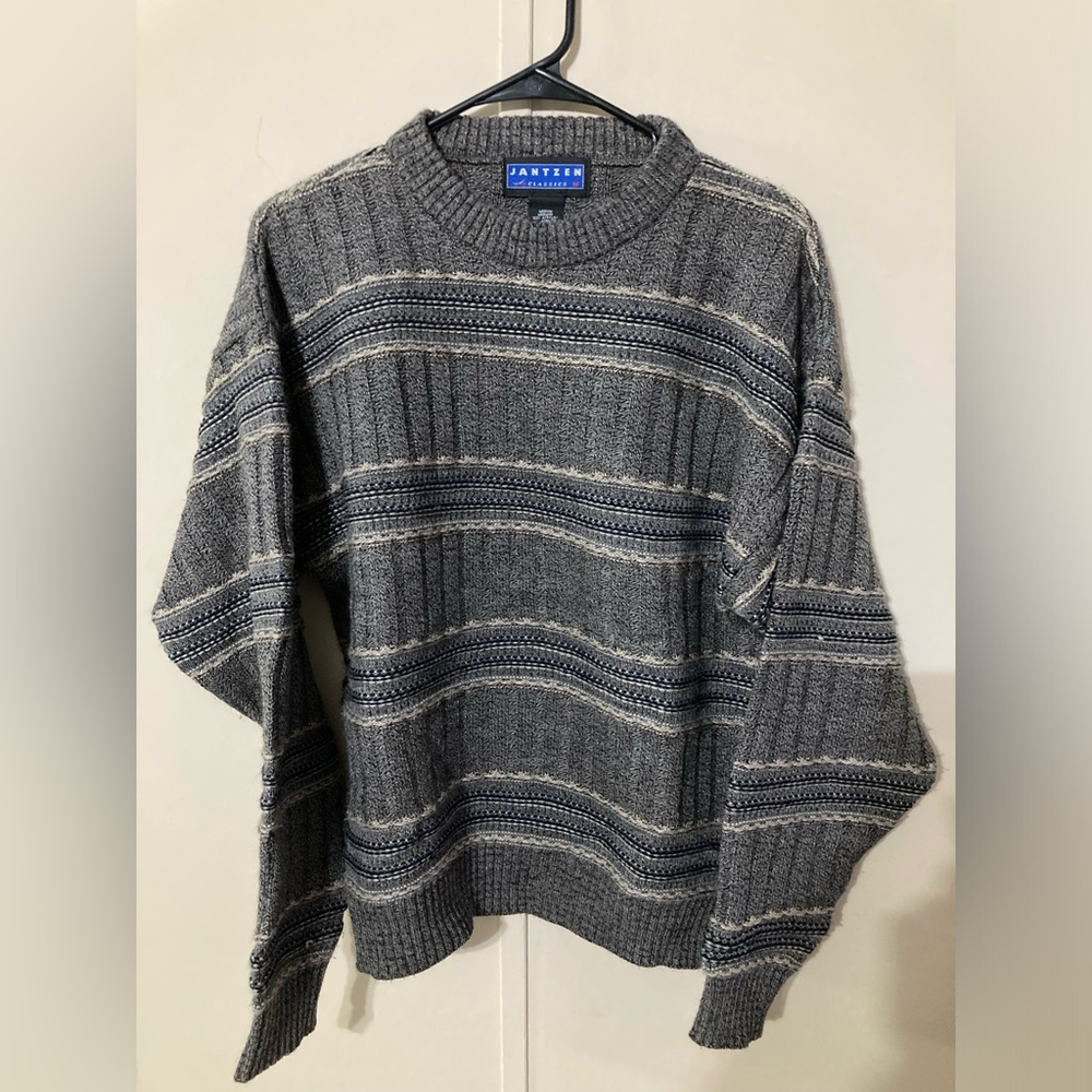 VTG Jantzen Sweater Grey Striped Dad Knit Men's Size M